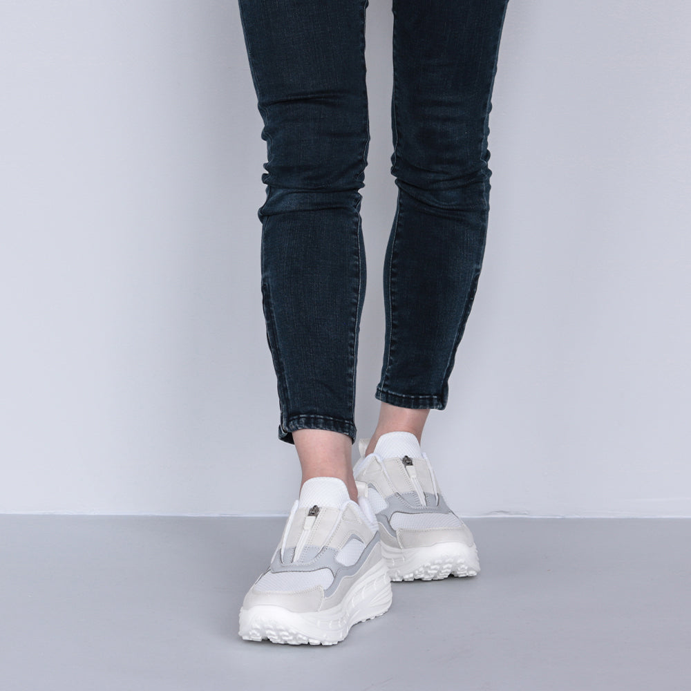 やみつきの履き心地 レディース厚底センターファスナースニーカー FS-308 WHITE