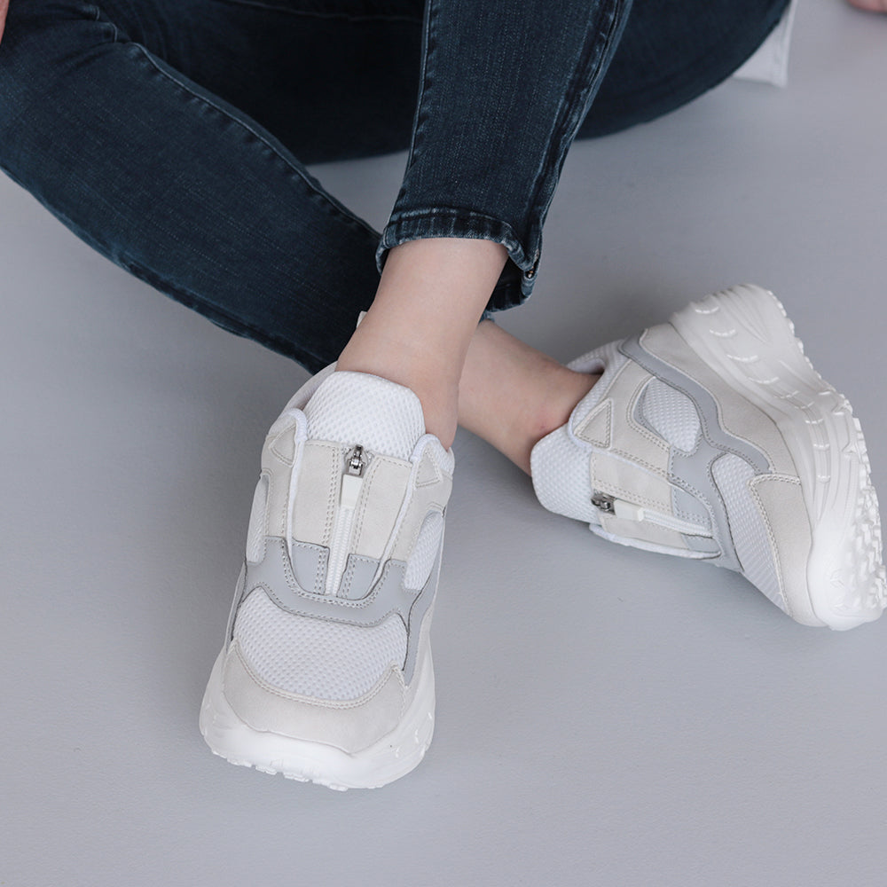 やみつきの履き心地 レディース厚底センターファスナースニーカー FS-308 WHITE