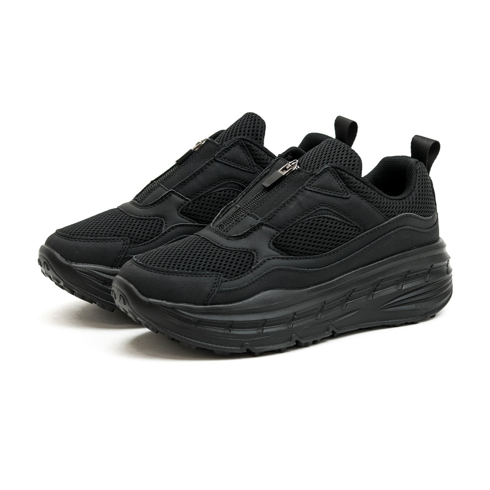 やみつきの履き心地 レディース厚底センターファスナースニーカー FS-308 BLACK