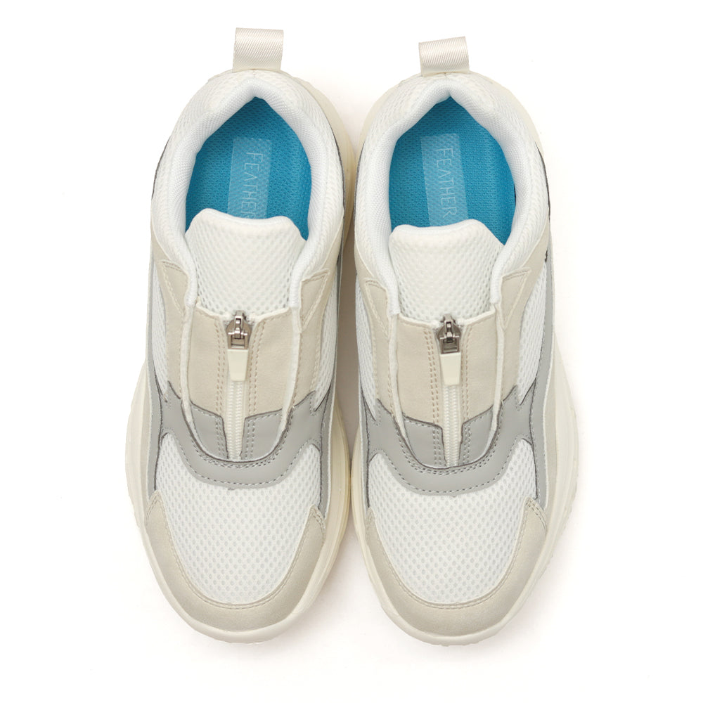 やみつきの履き心地 レディース厚底センターファスナースニーカー FS-308 WHITE